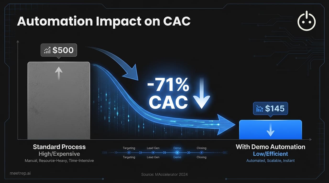 Data visualization showing a 71% reduction in Customer Acquisition Cost (CAC) when using demo automation.