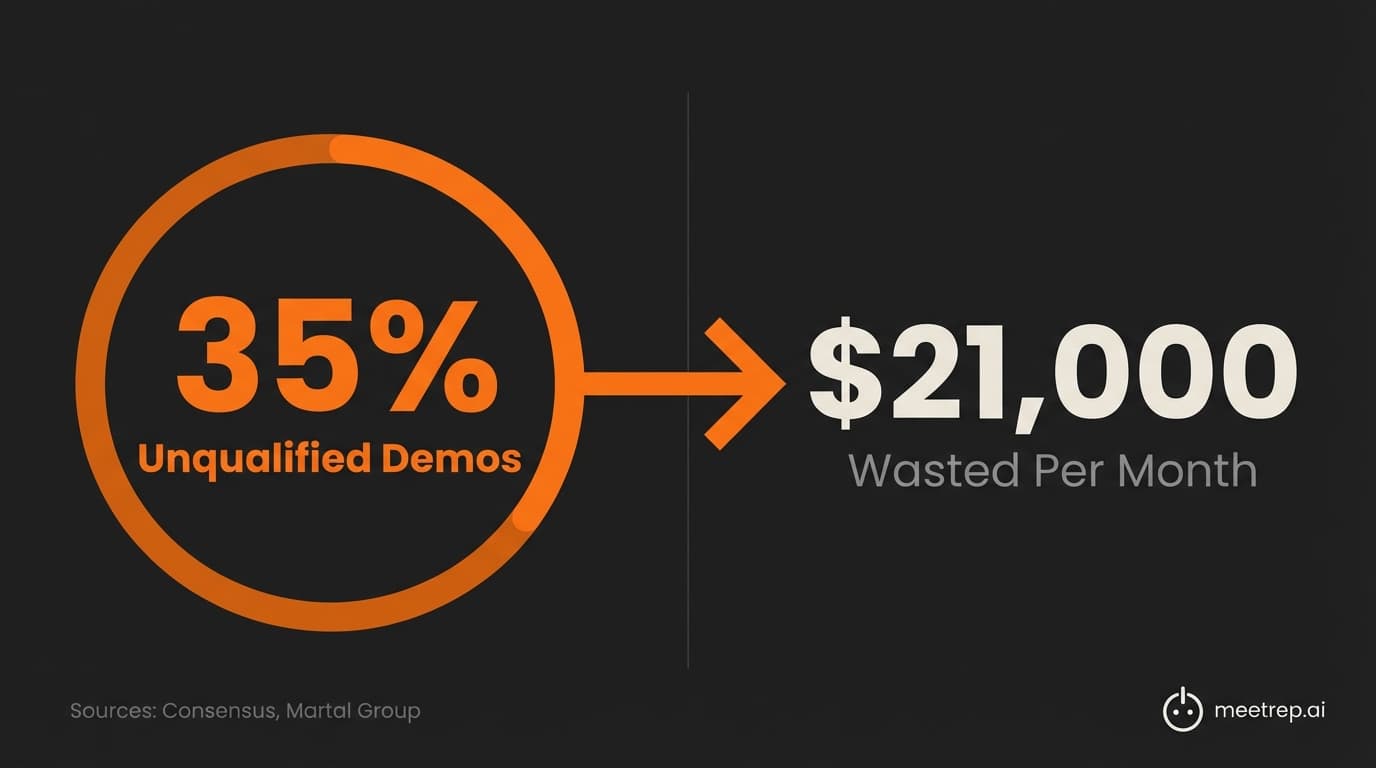 Data visualization showing 35% unqualified demos results in $21,000 wasted per month for presales teams.